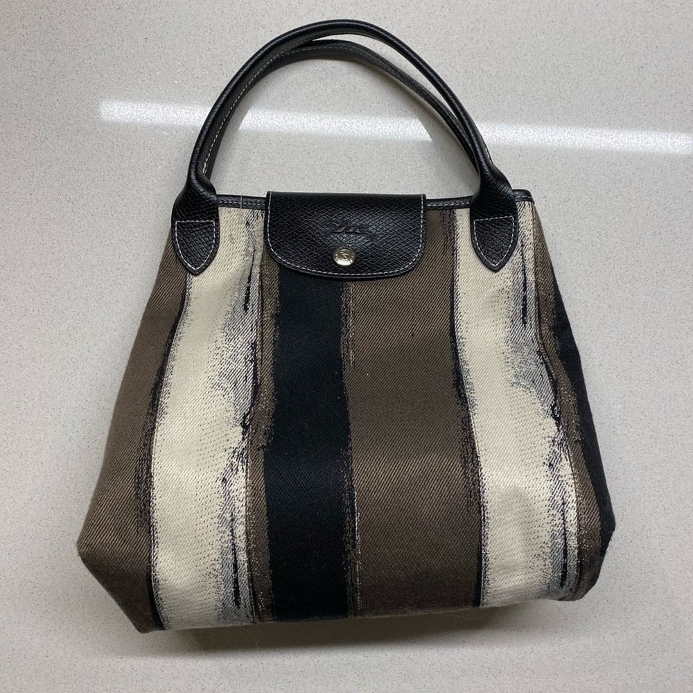 Longchamp Neutrals Stripped Bag - new w/o tags